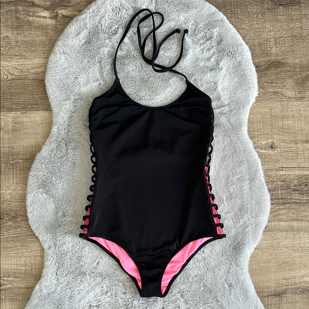 PINK Victoria’s Secret caged sides halter one piece swimsuit size S - Picture 2 of 6